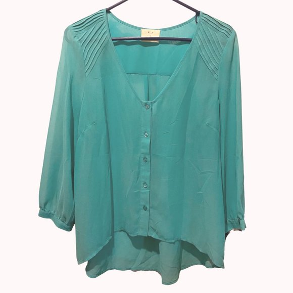 Anthropologie Tops - Anthropology Pins & Needles green sheer blouse sz Large